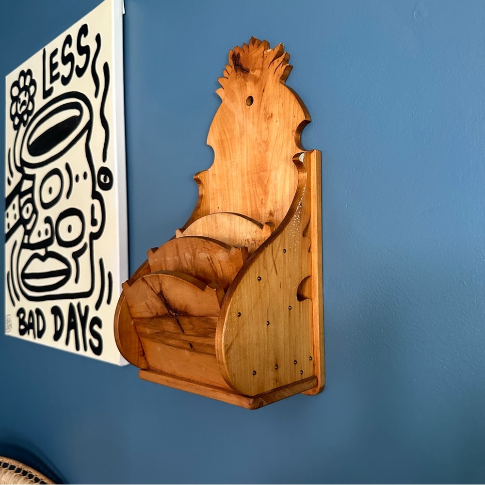 Vintage Handcrafted Natural Finish Wood Mail Sorter Recipe Card Wall Hanger
